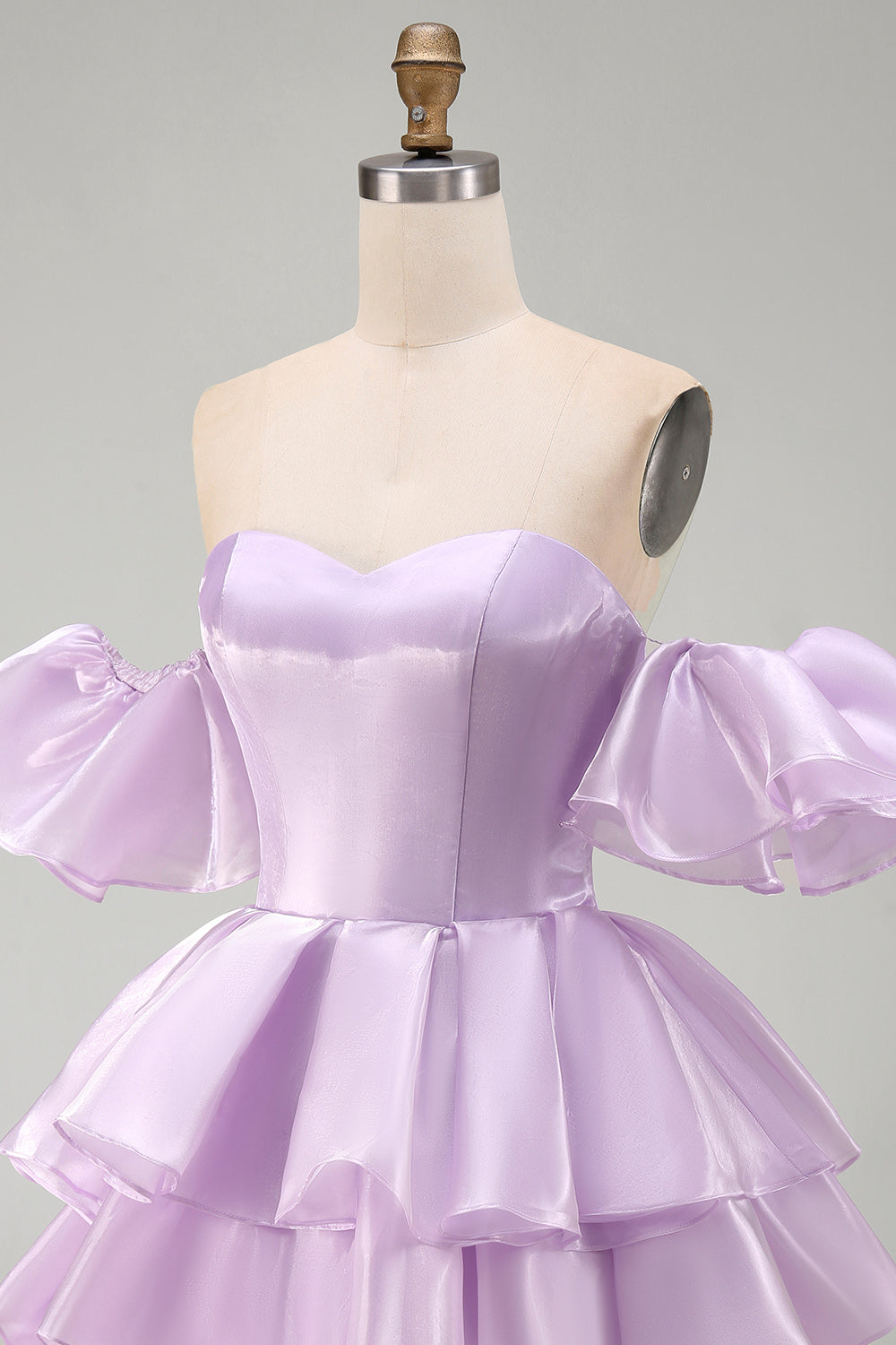 Lilac Tiered Ruffled Short A Line Homecoming Dress with Sleeves