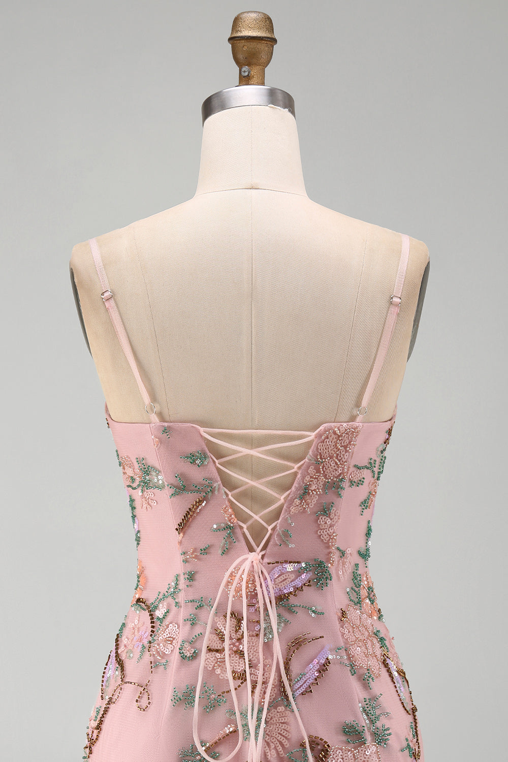 Pink Floral Beaded Sequin Tight Short Homecoming Dress