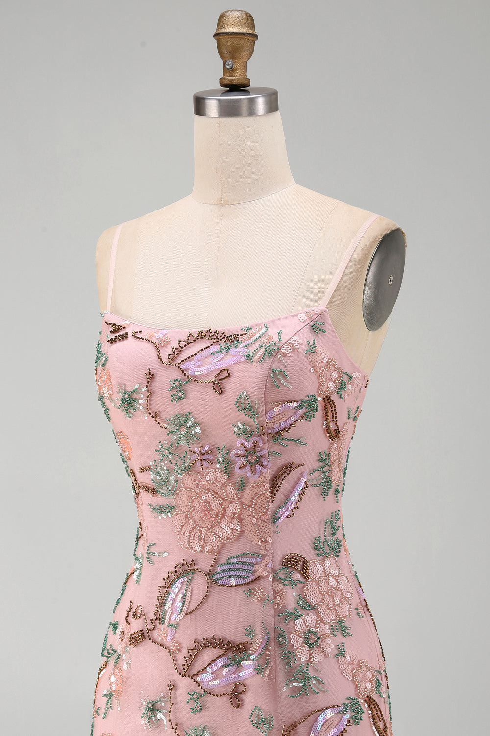 Pink Floral Beaded Sequin Tight Short Homecoming Dress
