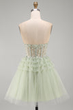 Dusty Sage Floral A-Line Ruffled Short Corset Homecoming Dress