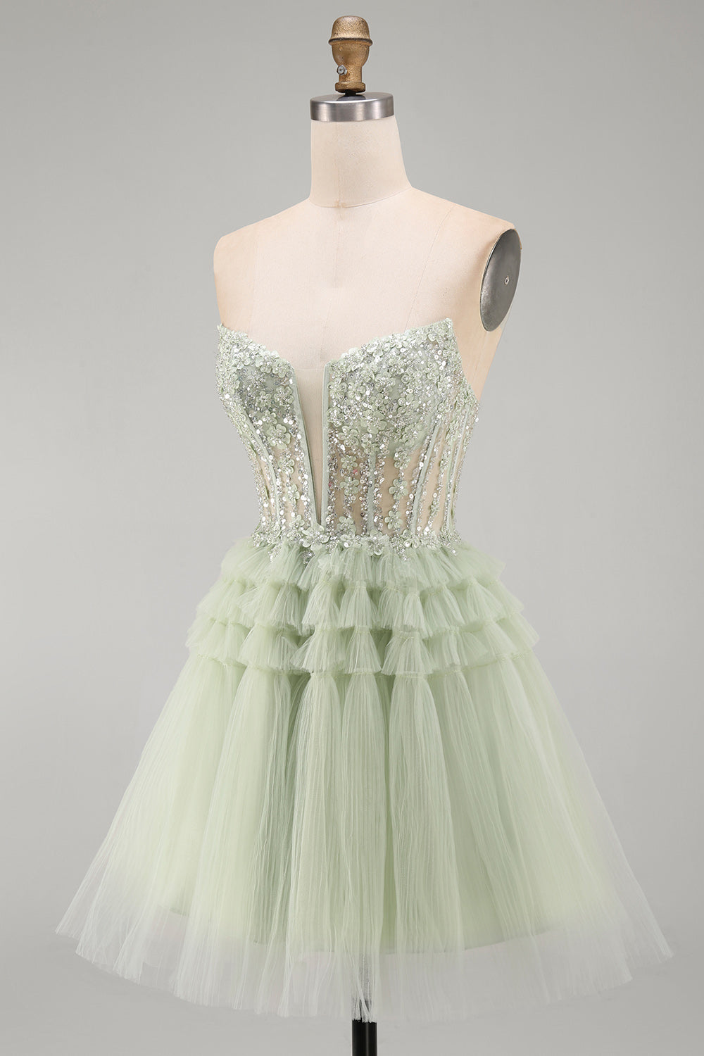 Dusty Sage Floral A-Line Ruffled Short Corset Homecoming Dress