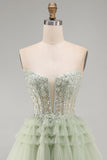 Dusty Sage Floral A-Line Ruffled Short Corset Homecoming Dress