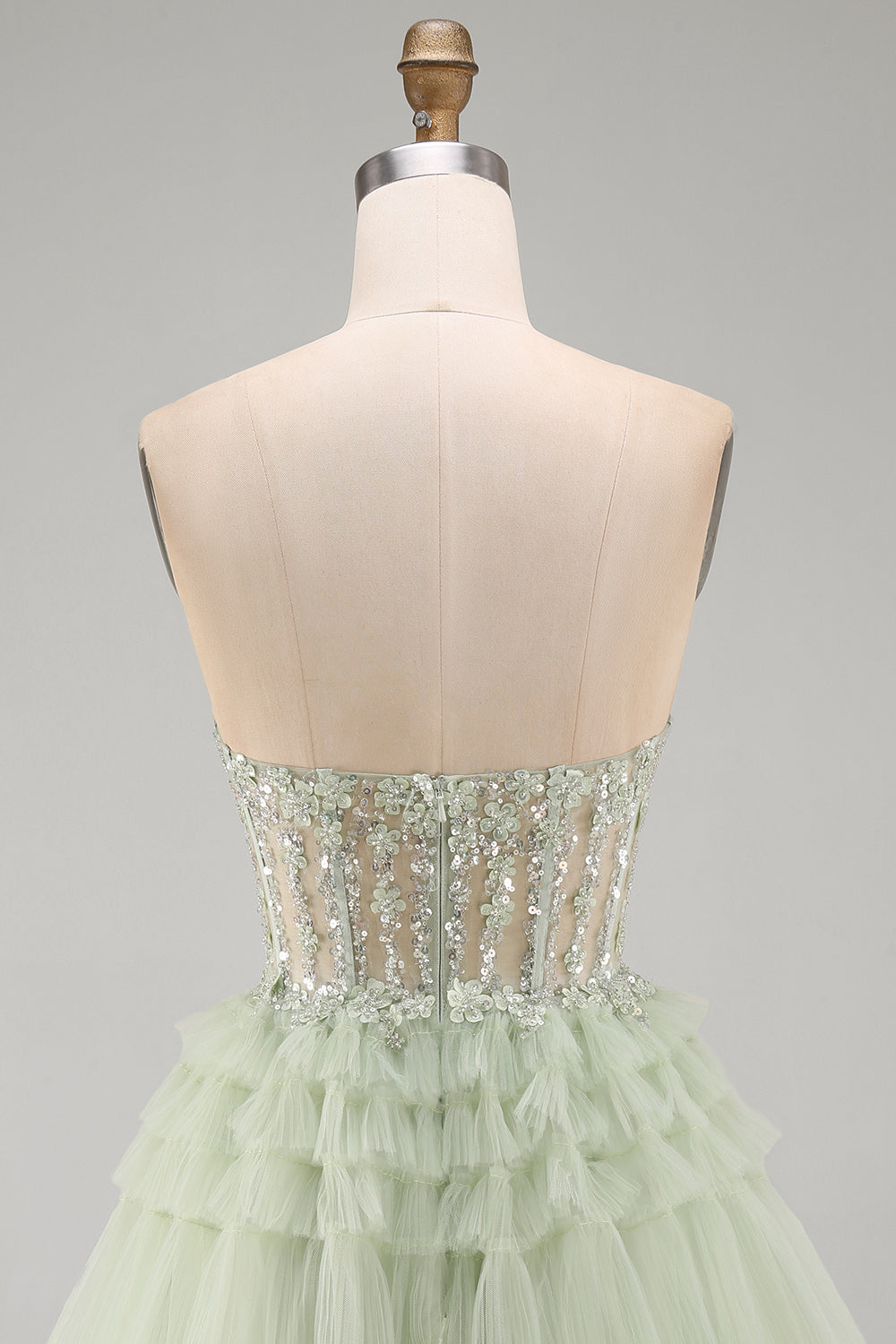 Dusty Sage Floral A-Line Ruffled Short Corset Homecoming Dress