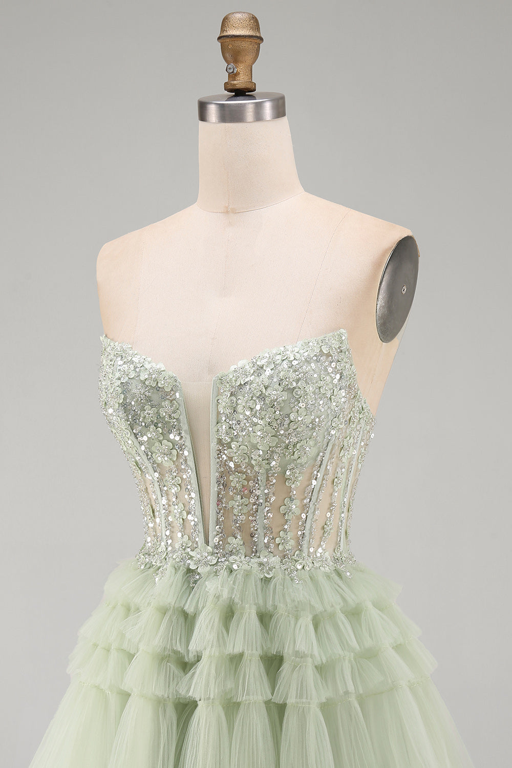 Dusty Sage Floral A-Line Ruffled Short Corset Homecoming Dress