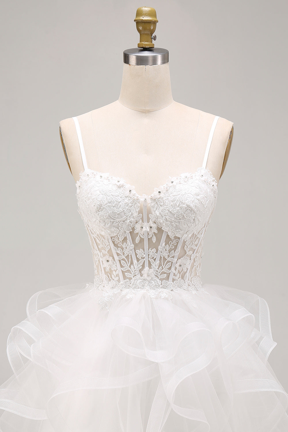 White Floral A-Line Beaded Ruffled Short Corset Homecoming Dress