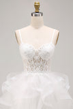 White Floral A-Line Beaded Ruffled Short Corset Homecoming Dress