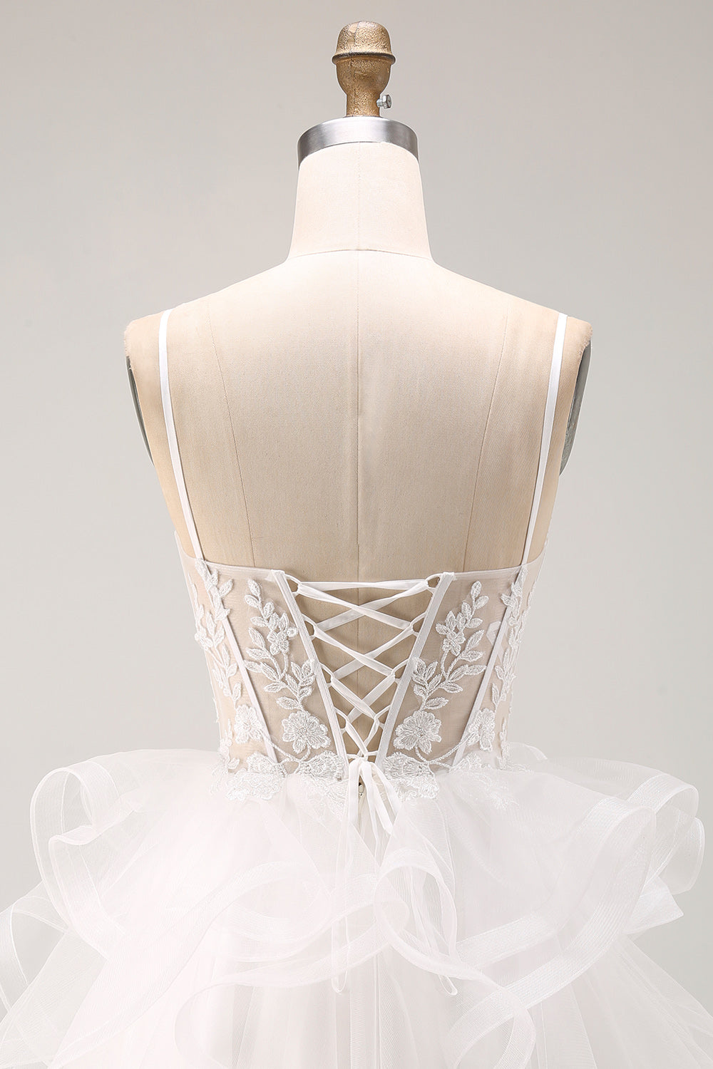 White Floral A-Line Beaded Ruffled Short Corset Homecoming Dress