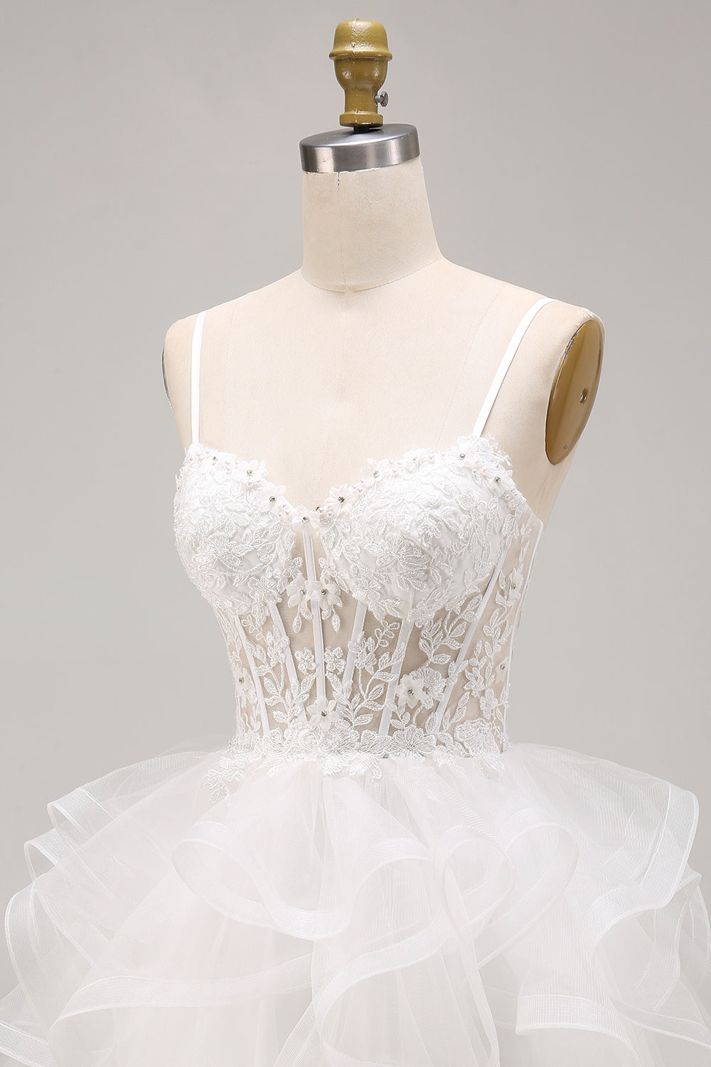 White Floral A-Line Beaded Ruffled Short Corset Homecoming Dress