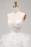 White Floral A-Line Beaded Ruffled Short Corset Homecoming Dress