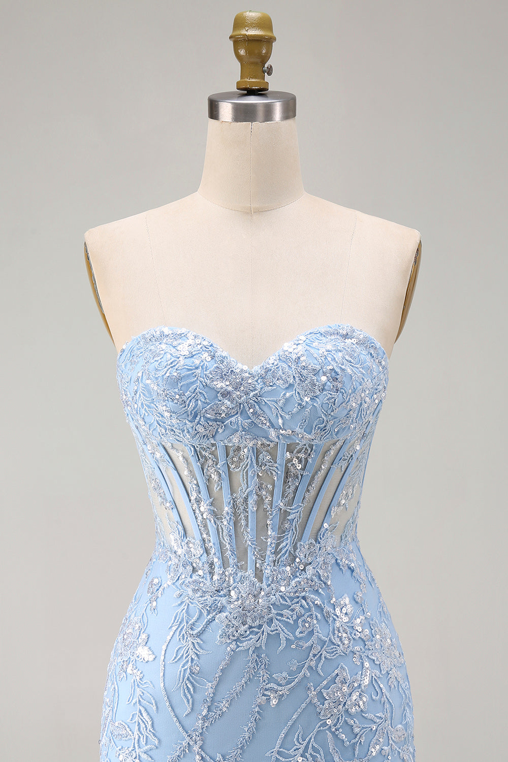 Blue Floral Tight Sweetheart Sparkly Short Corset Homecoming Dress