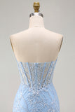 Blue Floral Tight Sweetheart Sparkly Short Corset Homecoming Dress