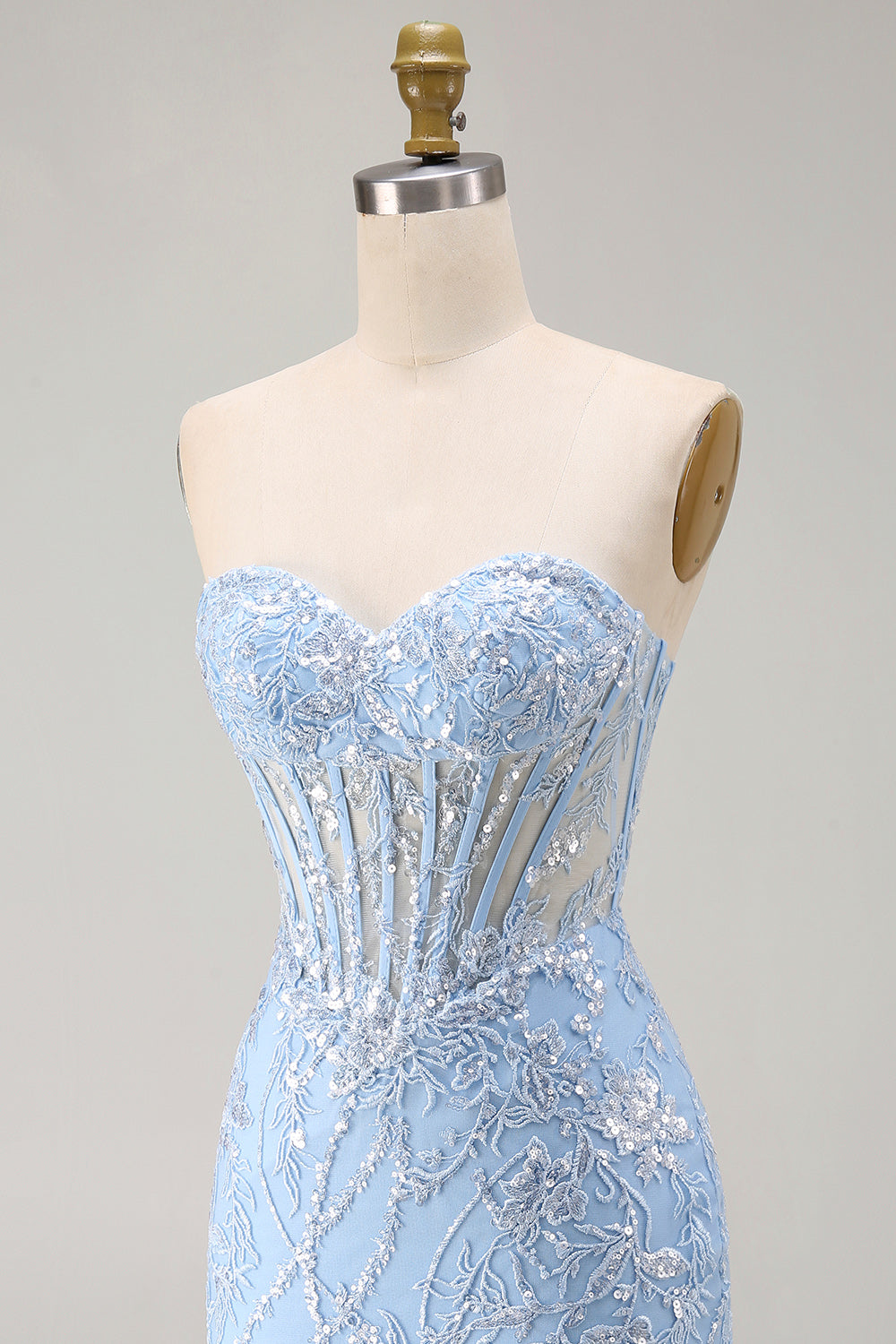 Blue Floral Tight Sweetheart Sparkly Short Corset Homecoming Dress