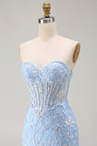 Blue Floral Tight Sweetheart Sparkly Short Corset Homecoming Dress