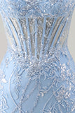 Blue Floral Tight Sweetheart Sparkly Short Corset Homecoming Dress