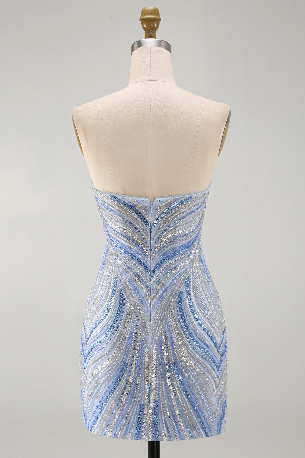 Blue Beaded Strapless Sequins Sparkly Tight Short Homecoming Dress