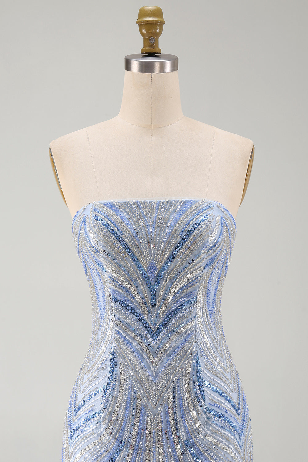 Blue Beaded Strapless Sequins Sparkly Tight Short Homecoming Dress