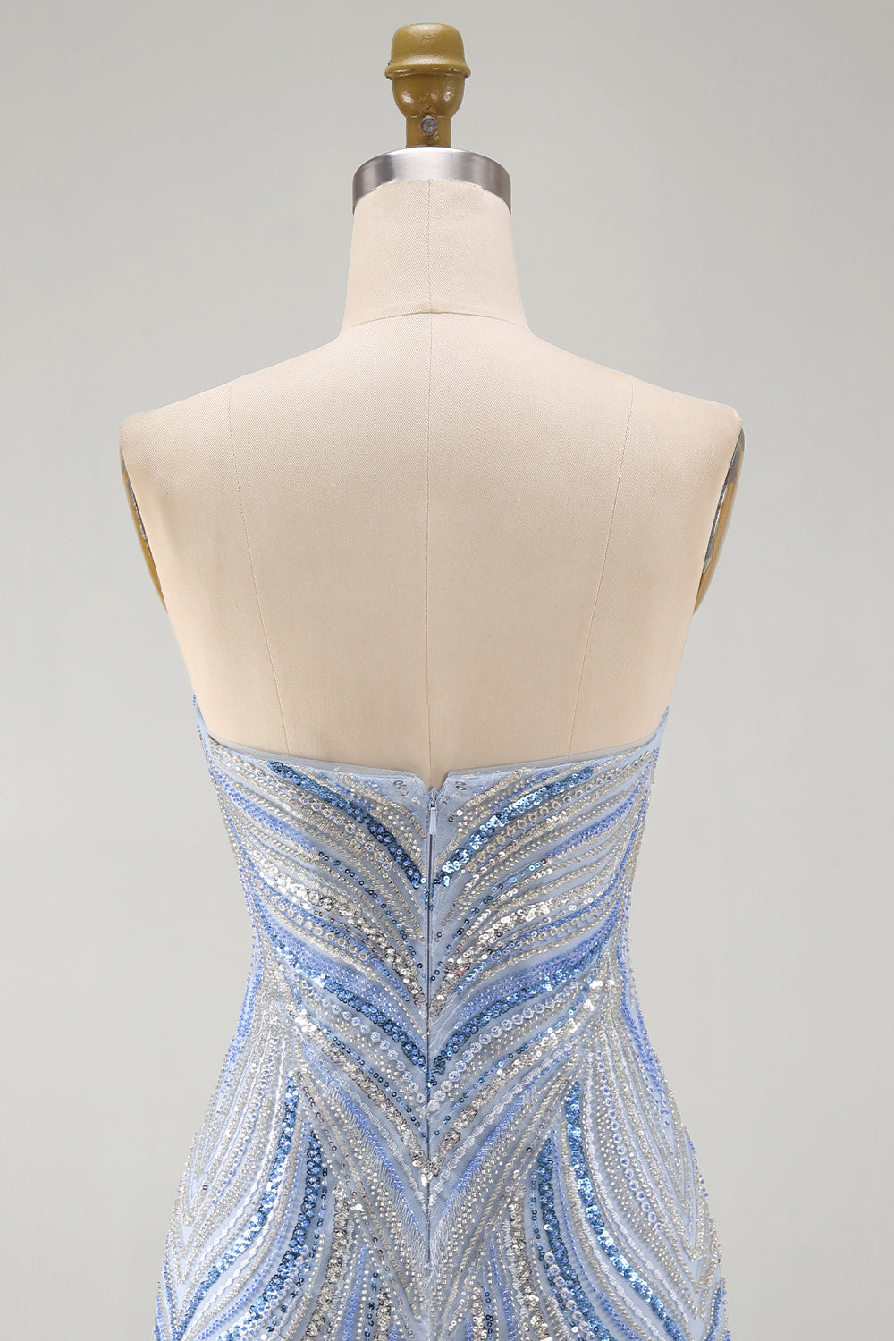 Blue Beaded Strapless Sequins Sparkly Tight Short Homecoming Dress
