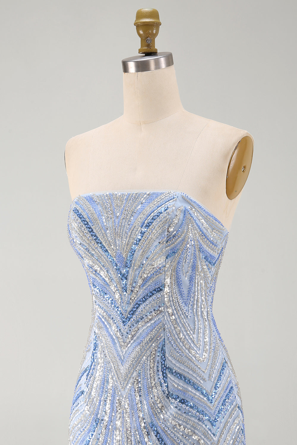 Blue Beaded Strapless Sequins Sparkly Tight Short Homecoming Dress