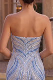 Blue Beaded Strapless Sequins Sparkly Tight Short Homecoming Dress
