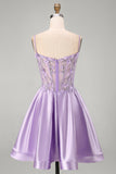 Lilac A Line Beaded Short Corset Homecoming Dress with 3D Flowers