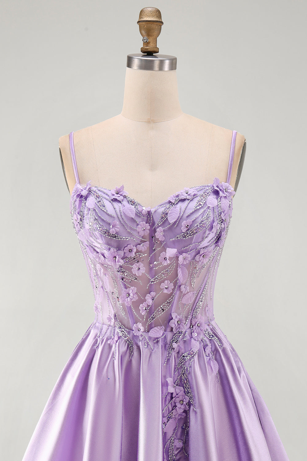 Lilac A Line Beaded Short Corset Homecoming Dress with 3D Flowers