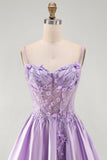 Lilac A Line Beaded Short Corset Homecoming Dress with 3D Flowers