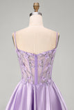 Lilac A Line Beaded Short Corset Homecoming Dress with 3D Flowers