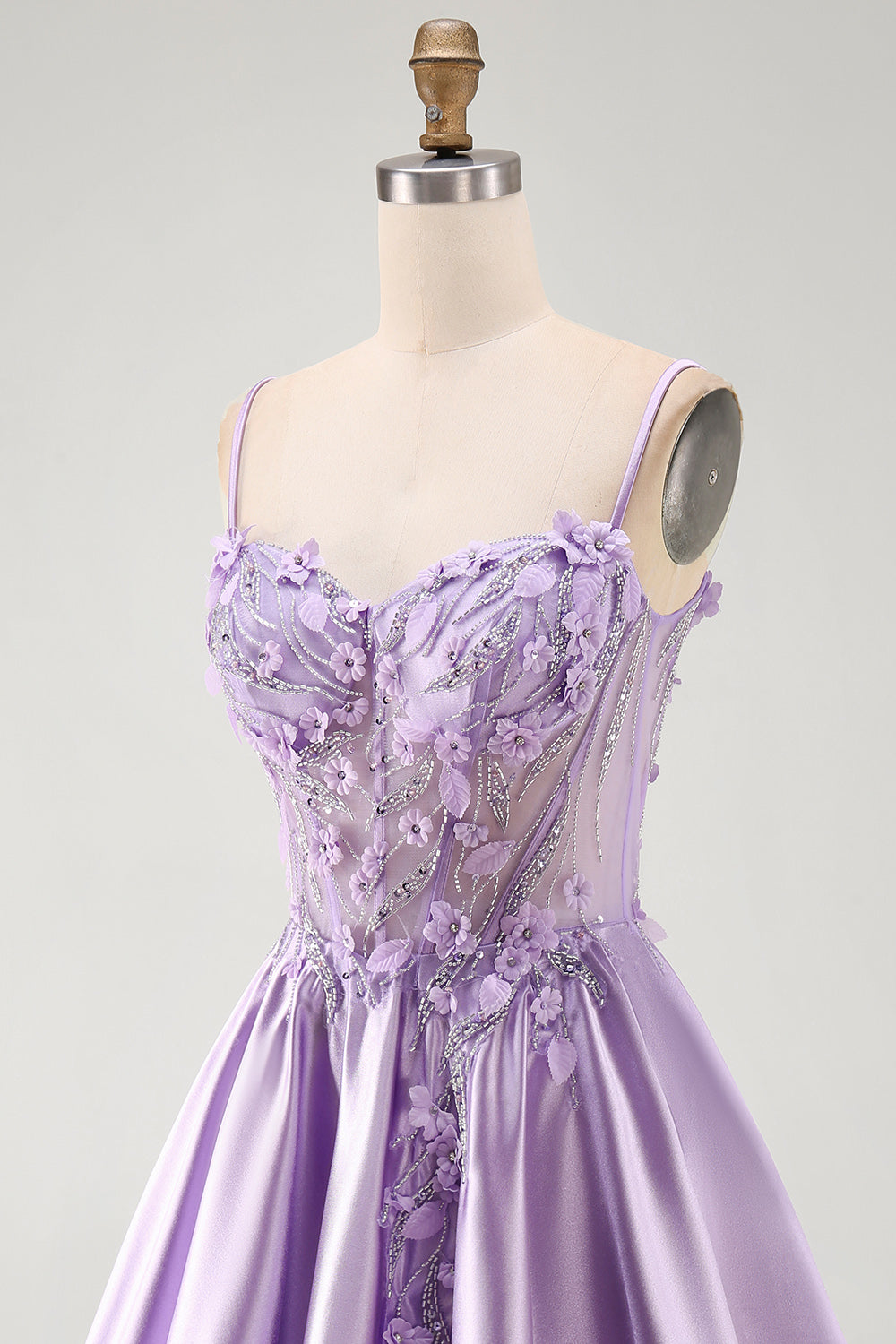 Lilac A Line Beaded Short Corset Homecoming Dress with 3D Flowers