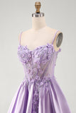 Lilac A Line Beaded Short Corset Homecoming Dress with 3D Flowers