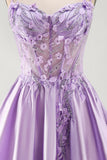 Lilac A Line Beaded Short Corset Homecoming Dress with 3D Flowers