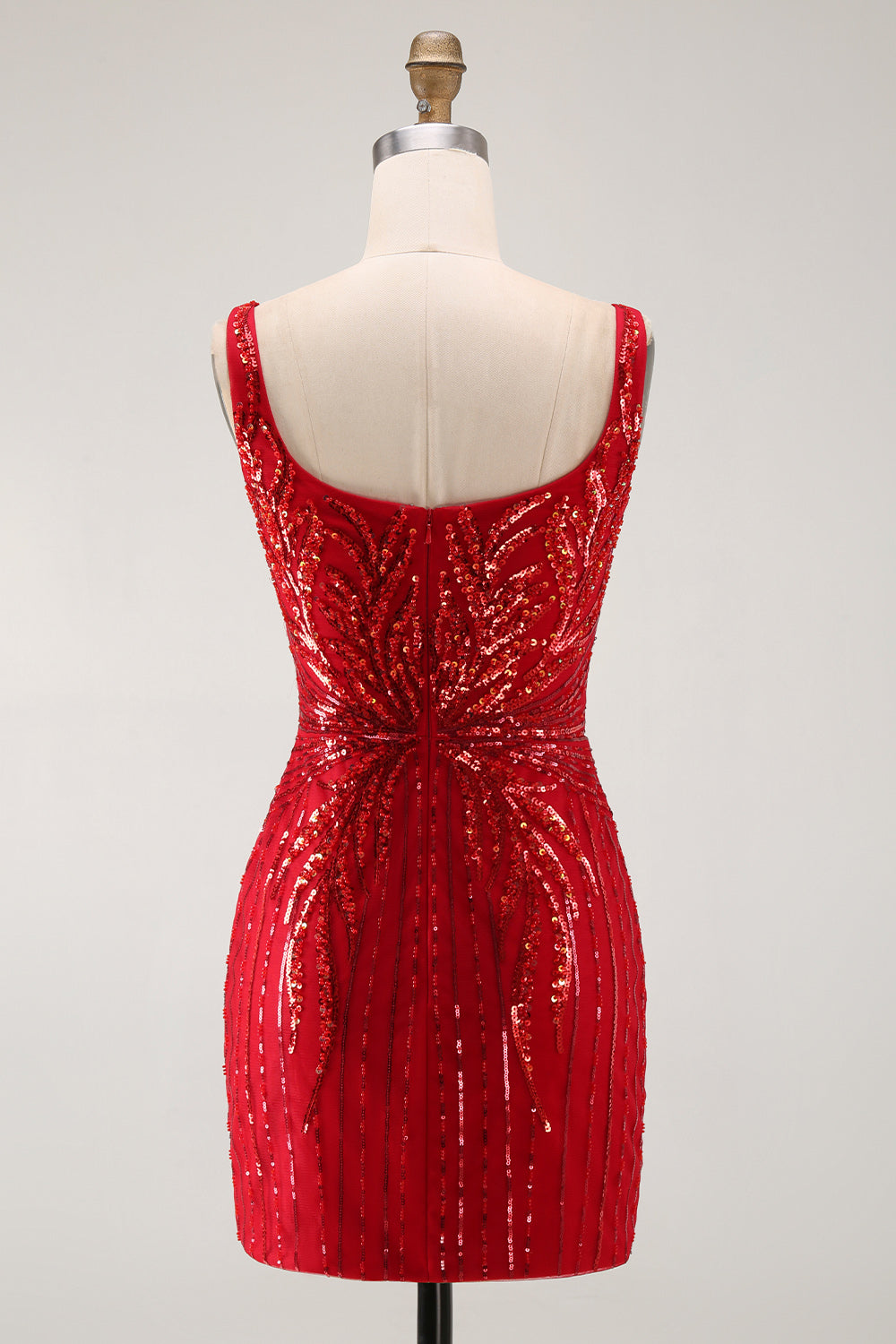 Burgundy Square Neck Sequins Sparkly Tight Short Homecoming Dress