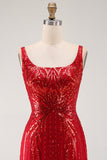 Burgundy Square Neck Sequins Sparkly Tight Short Homecoming Dress