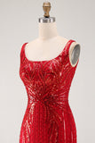 Burgundy Square Neck Sequins Sparkly Tight Short Homecoming Dress