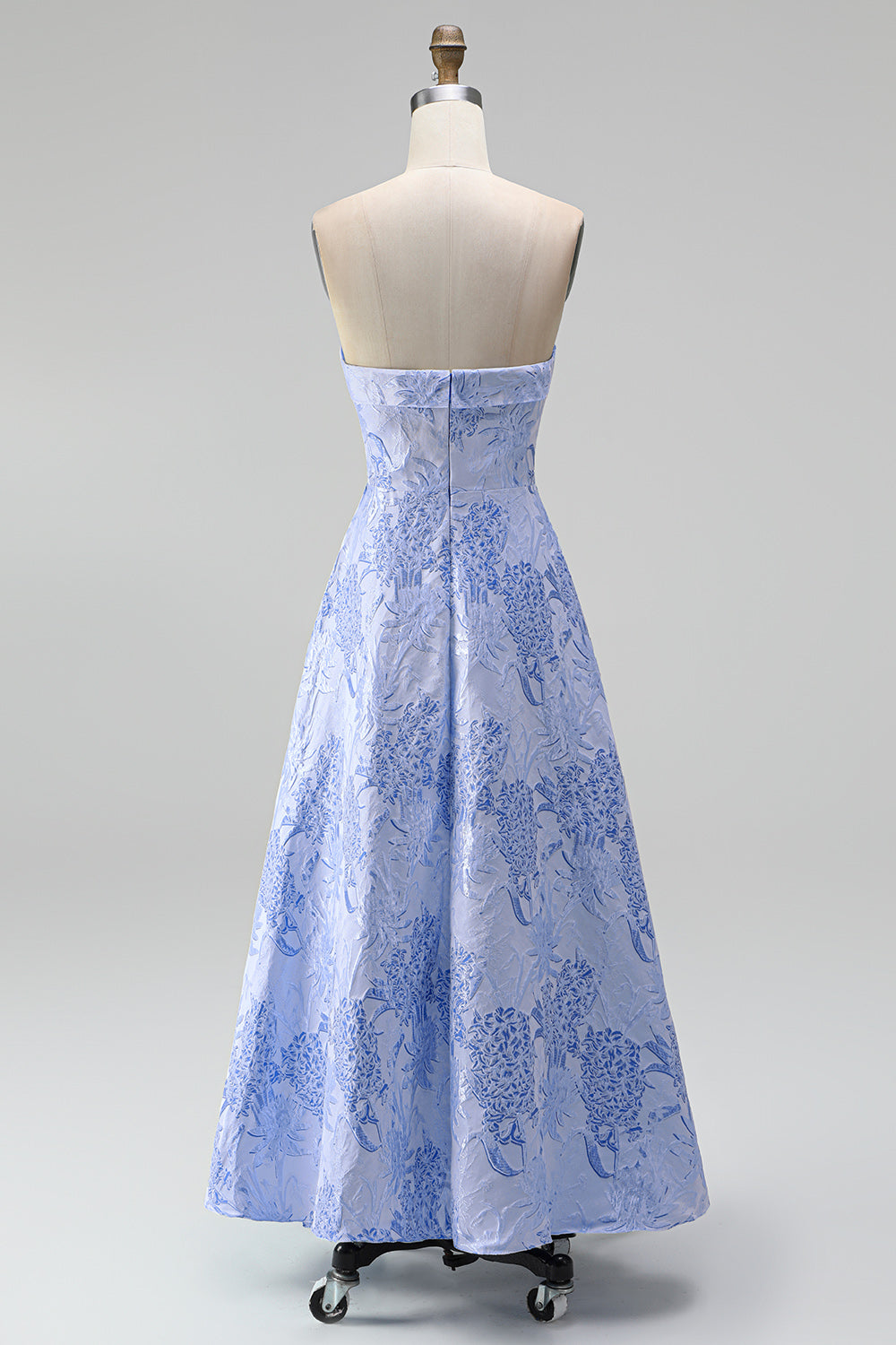 A Line Navy Blue Flower Strapless Midi Wedding Guest Dress