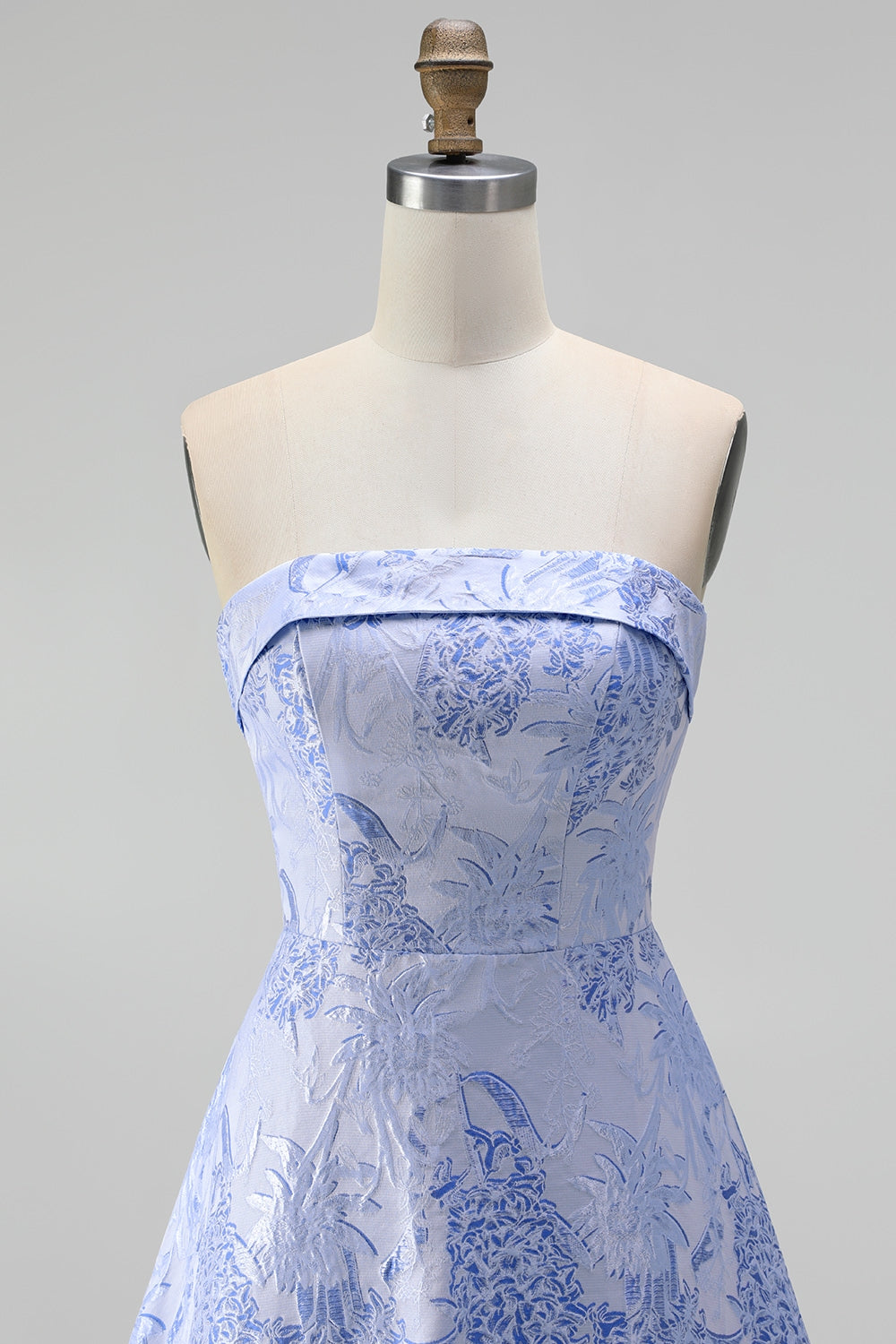 A Line Navy Blue Flower Strapless Midi Wedding Guest Dress