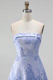 A Line Navy Blue Flower Strapless Midi Wedding Guest Dress