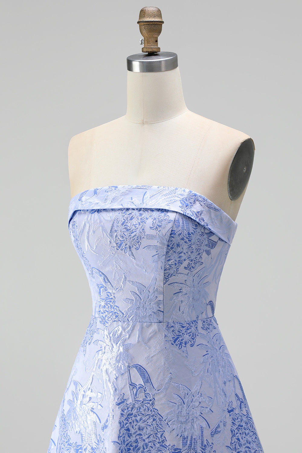 A Line Navy Blue Flower Strapless Midi Wedding Guest Dress