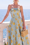 A Line Navy Blue Flower Strapless Midi Wedding Guest Dress