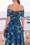 Gold Dot A Line Off the Shoulder Midi Wedding Guest Dress