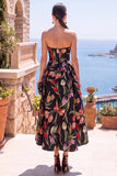Olive A Line Floral Sweetheart Ruched Midi Wedding Guest Dress