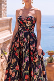 Olive A Line Floral Sweetheart Ruched Midi Wedding Guest Dress