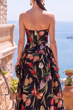 Olive A Line Floral Sweetheart Ruched Midi Wedding Guest Dress
