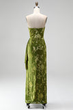 Black Floral Sheath Strapless Long Wedding Guest Dress with Slit