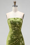 Black Floral Sheath Strapless Long Wedding Guest Dress with Slit
