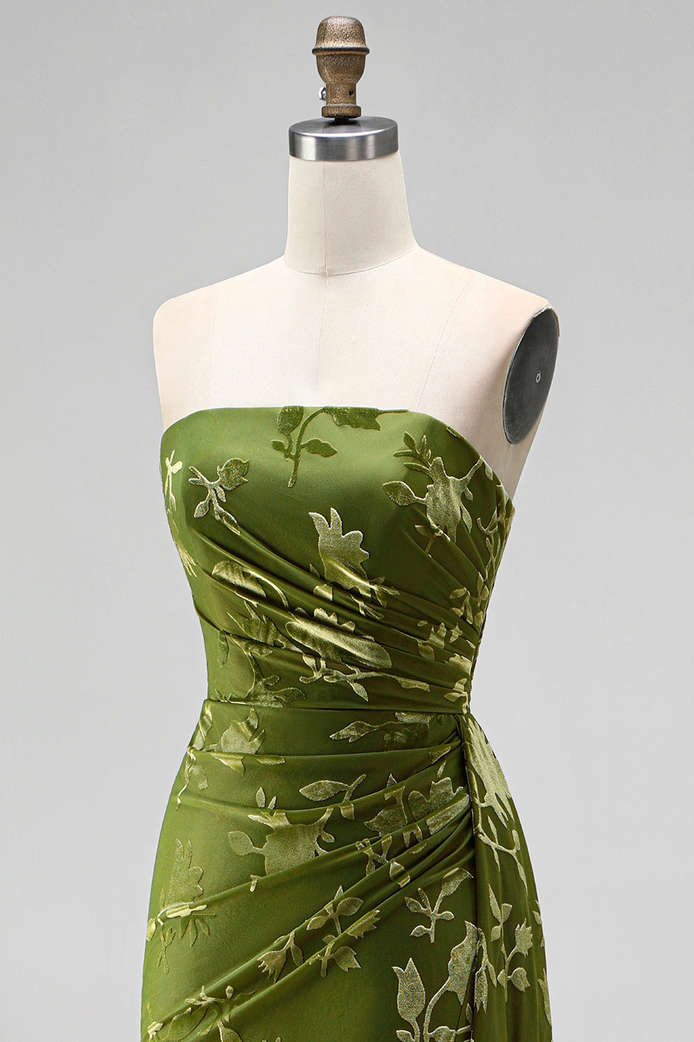 Black Floral Sheath Strapless Long Wedding Guest Dress with Slit
