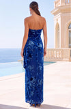 Black Floral Sheath Strapless Long Wedding Guest Dress with Slit