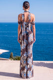 Brown Leopard Floral Mermaid Cold Shoulder Long Wedding Guest Dress