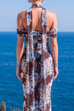 Brown Leopard Floral Mermaid Cold Shoulder Long Wedding Guest Dress