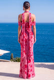 Brown Leopard Floral Mermaid Cold Shoulder Long Wedding Guest Dress