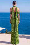 Brown Leopard Floral Mermaid Cold Shoulder Long Wedding Guest Dress